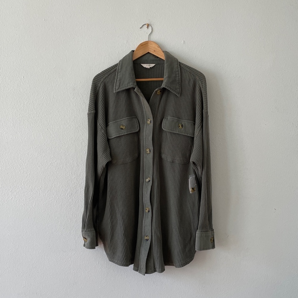 Washed Look Waffle Shirt Button Up Thermal Coastal Grandma